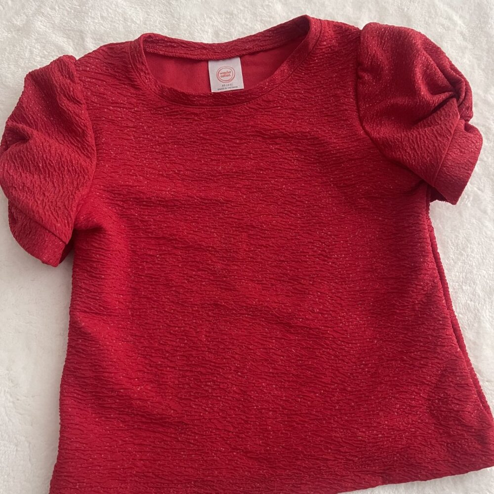 Red Sparkle Blouse with Decorative Sleeves – Dressy & Fun – 4/5 XS